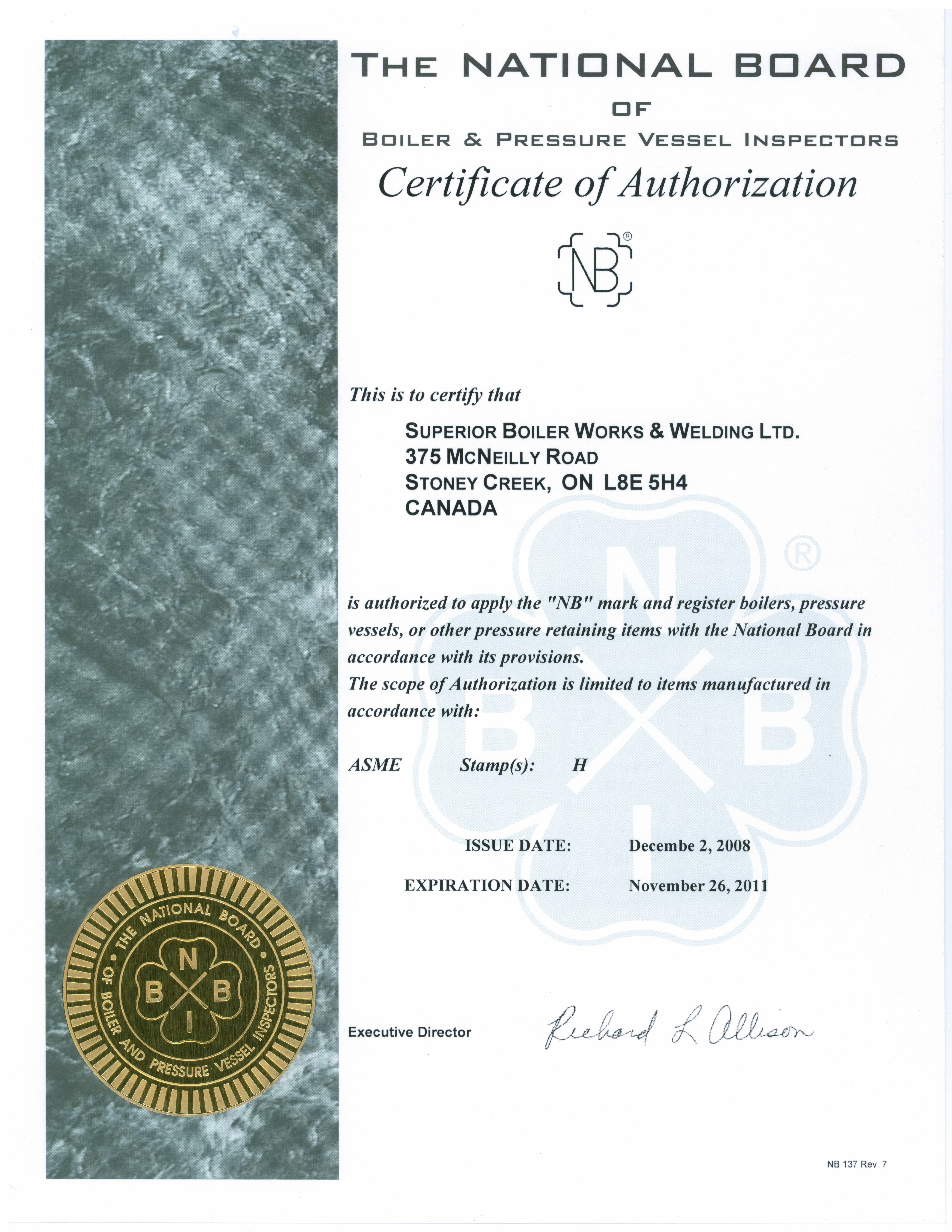 National Board H COA